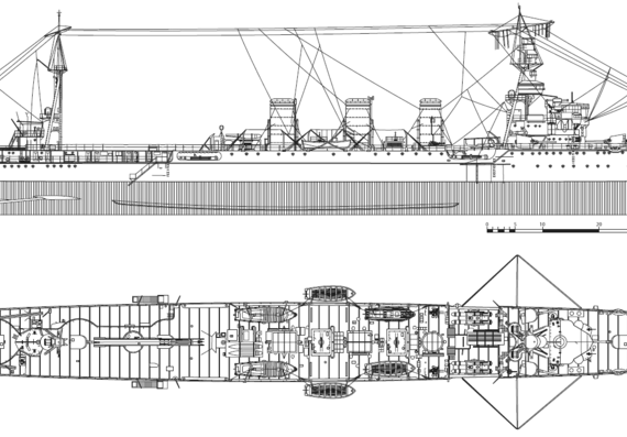 Корабль IJN Tama [Light Cruiser] (1941) - чертежи, габариты, рисунки